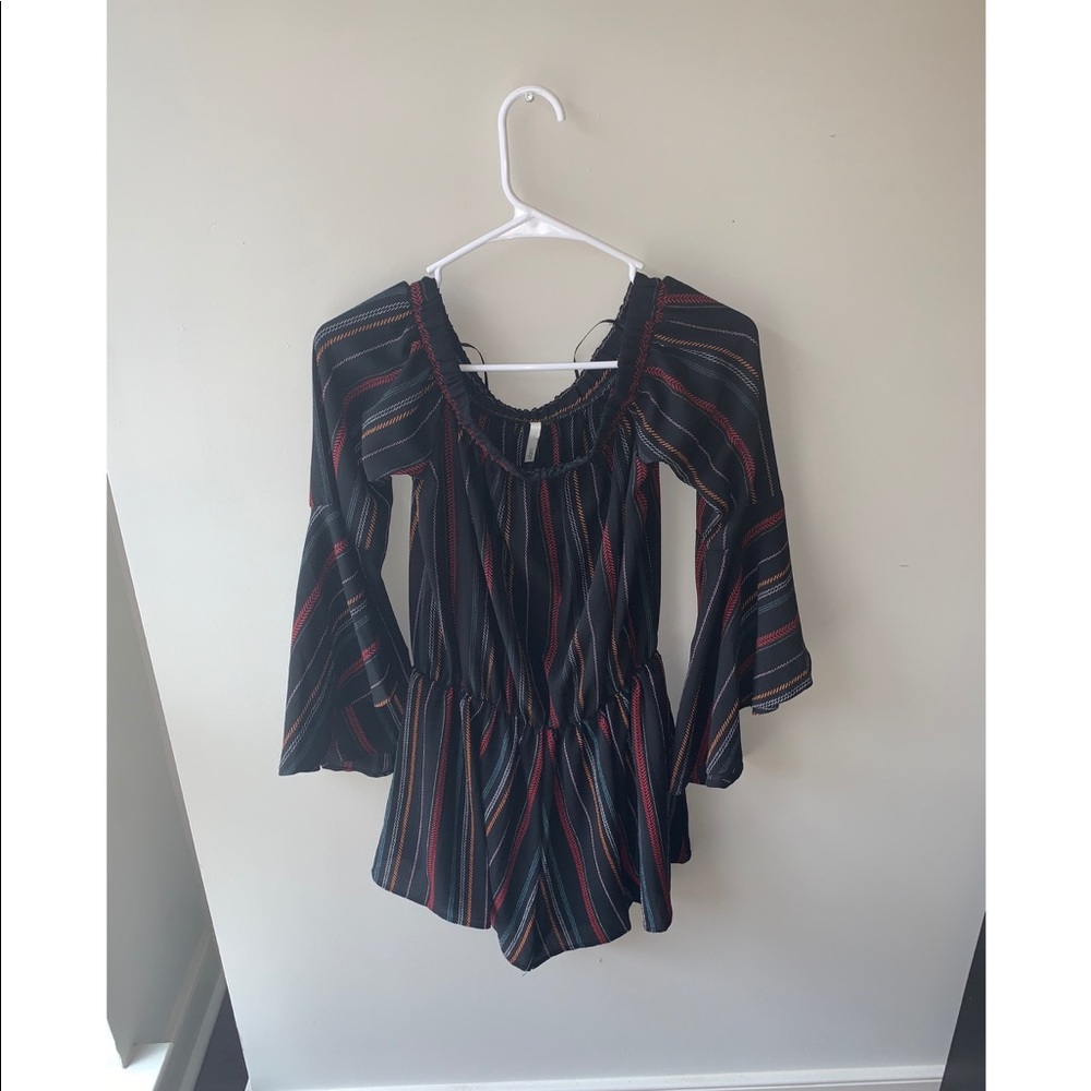 Off the shoulder striped romper